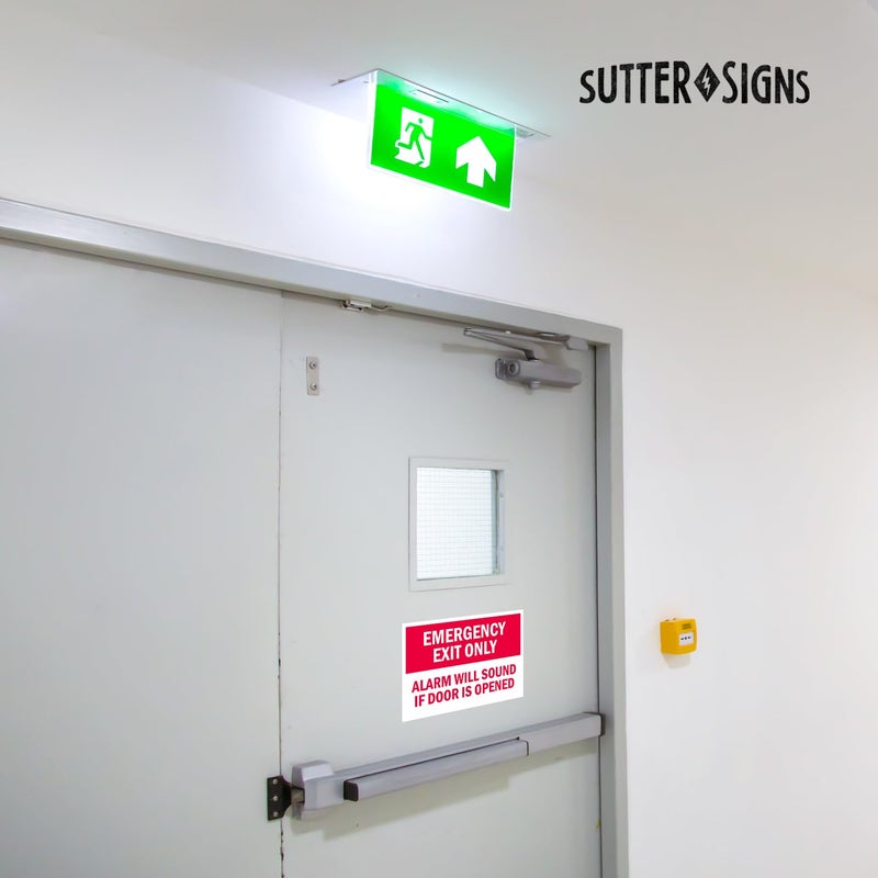 Sutter Signs 6pcs Emergency Exit Only Sign Stickers - Alarm Will Sound If Door Is Opened - Image 4